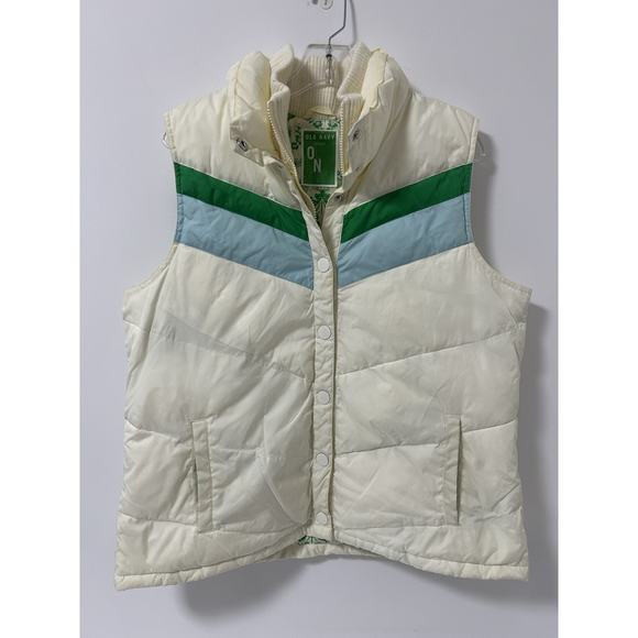 Old Navy Jackets & Blazers - Vintage Y2K 90's Old Navy Puffer Chevron Stripe Green Blue White Womens Size XL